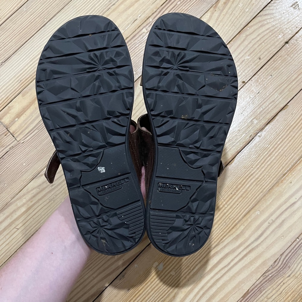 Merrell Leather Slide Sandals Womens 7 Brown Buckle Cork Footbed J03758 - Picture 8 of 9